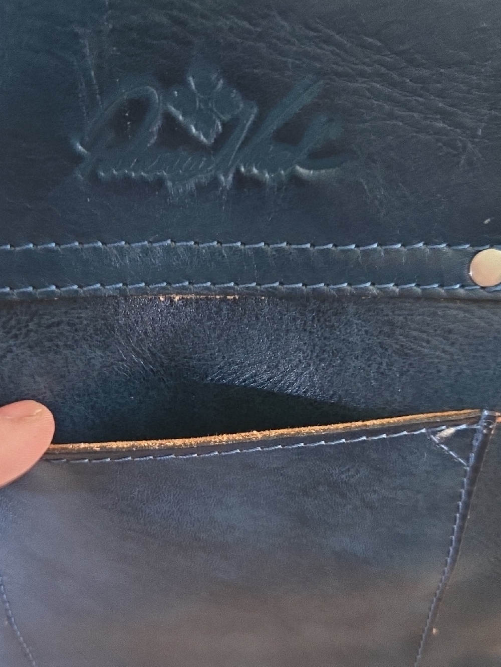 Patricia Nash Navy Embossed Leather Crossbody with Tan Tassel - Picture 13 of 14